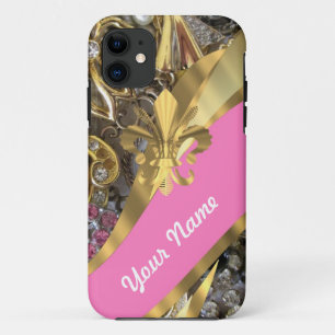 Coque iPhone 11 Or bling fleur de lys