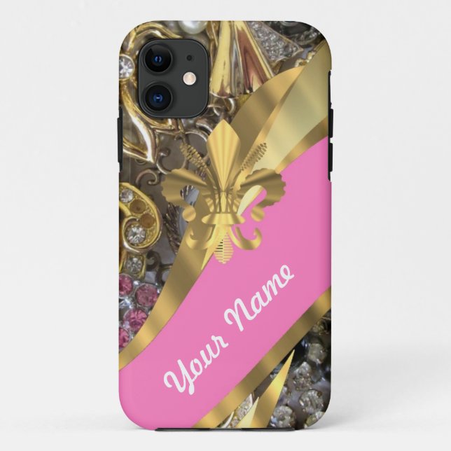 Coques Case-Mate iPhone Or bling fleur de lys (Dos)