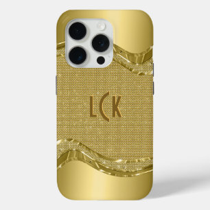 Coque iPhone 15 Pro Or brillant look avec Motif de diamants Faux