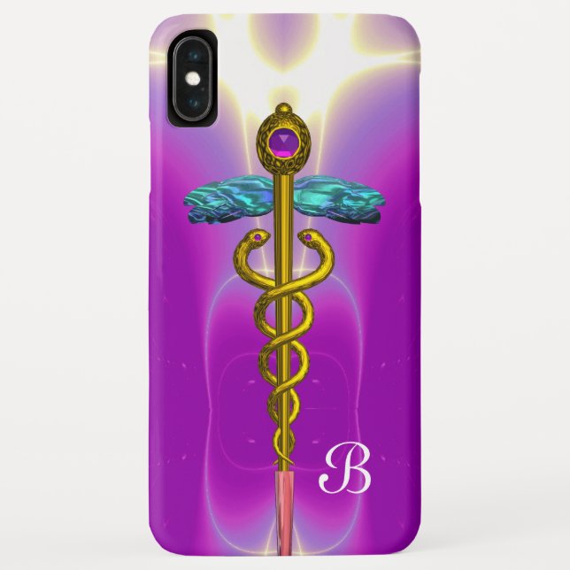 Coques Case-Mate iPhone OR CADUCEUS MONOGRAMME MÉDICALE, Pink Fuchsia (Dos)
