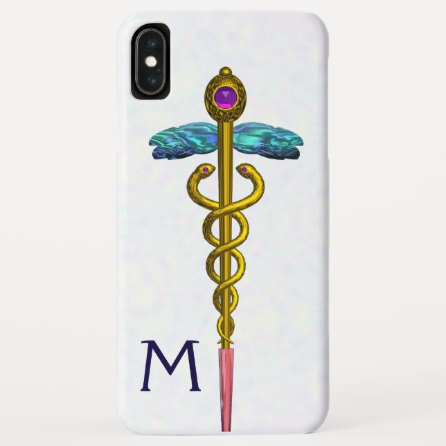 Coques Case-Mate iPhone OR CADUCUS MÉDICALE SYMBOLE Blanc Monogramme (Dos)