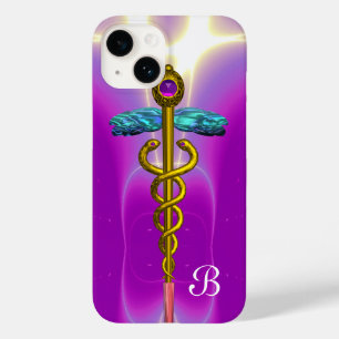 Coques Pour iPhone OR CADUCUS MÉDICALE SYMBOLE rose violet Monogramme