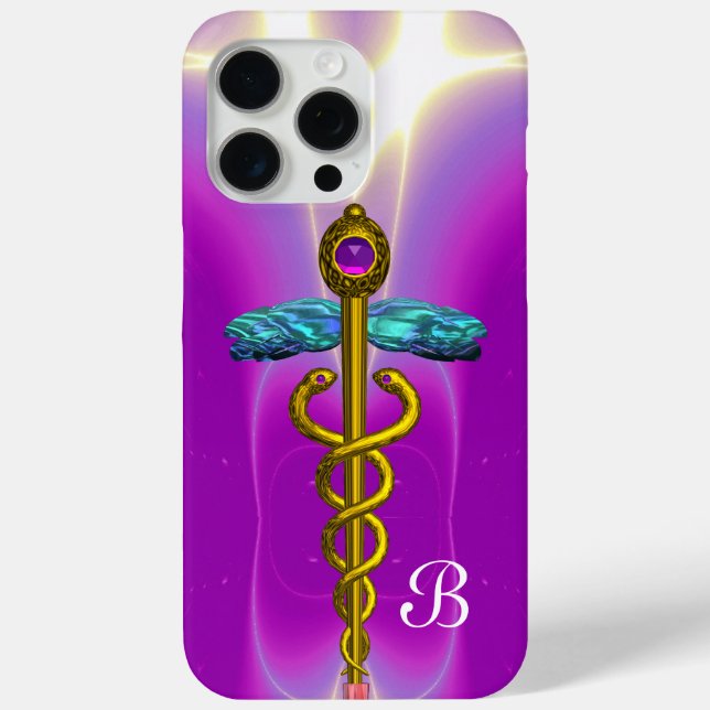 Coques Case-Mate iPhone OR CADUCUS MÉDICALE SYMBOLE Violet Monogramme (Verso)