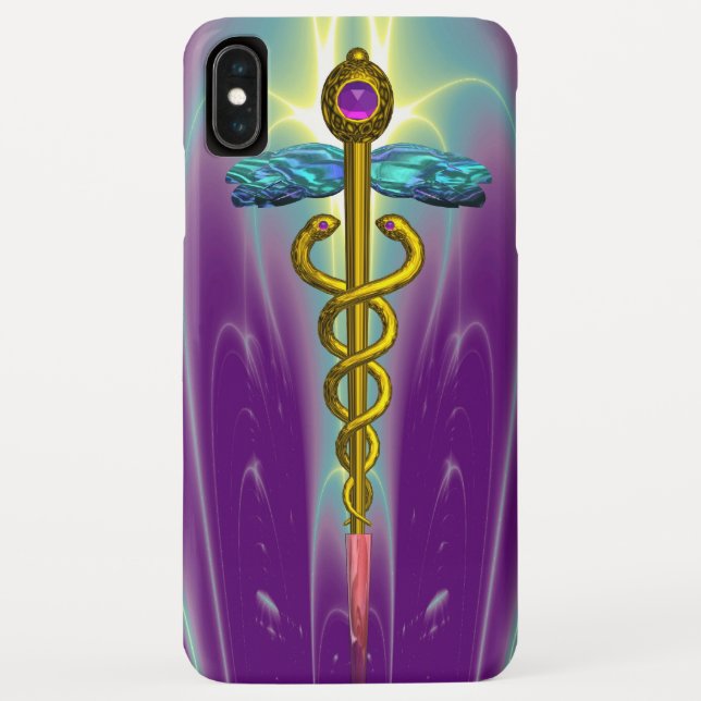 Coques Case-Mate iPhone OR CADUCUS SYMBOLE MÉDICALE, Turquoise vert pourpr (Dos)