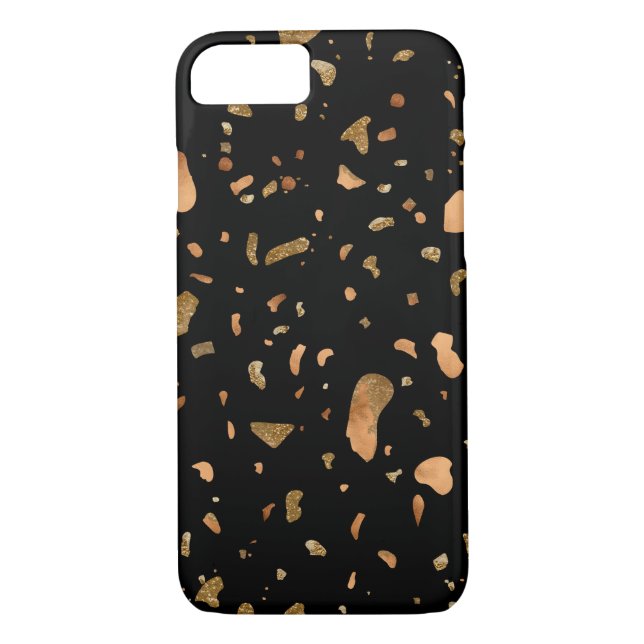 Coques Case-Mate iPhone Or de cuivre sur pierre noire Terrazzo (Dos)
