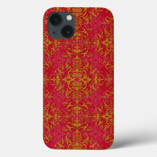 Case-Mate iPhone Case Or élégant sur motif damassé rouge rosé
