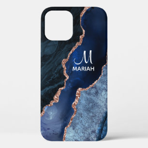 Case-Mate iPhone Case Or et bleu marine - Marbre d'agate -