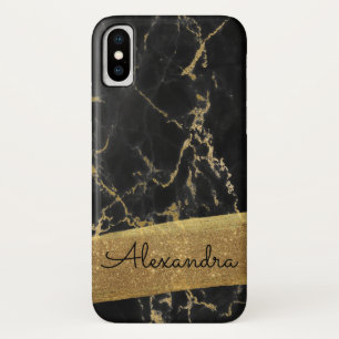 Coques Pour iPhone Or et marbre noir avec la feuille d'or et les