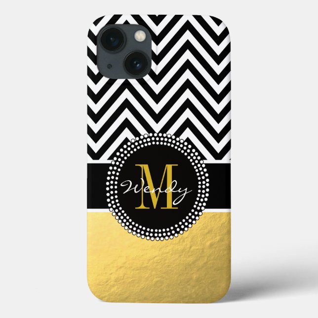 Coques Case-Mate iPhone Or Girly et Chevron noir décorés d'un monogramme (Verso)