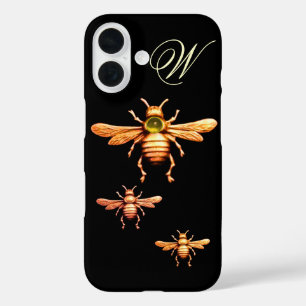 COQUE POUR iPhone 16 OR HONEY BEES MONOGRAM