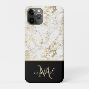 Case-Mate iPhone Case Or & Marbre blanc avec Monogramme noir Luxe
