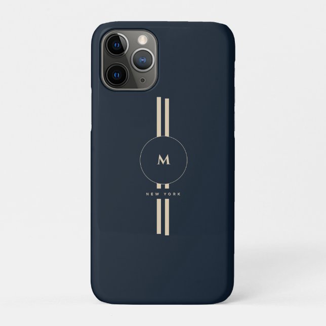 Coques Case-Mate iPhone Or Monogramme Initial Luxe Minuit Marine iPhone (Dos)