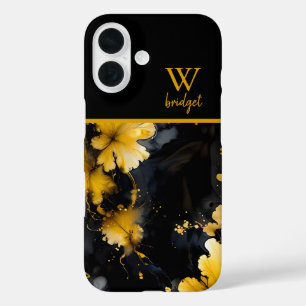 Coque Pour iPhone 16 or noir luxueux agate floral