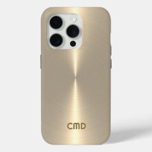 Coque iPhone 15 Pro Or pâle métalliséTexture aspect acier inoxydable