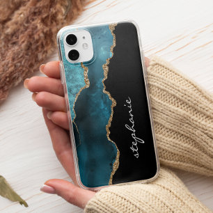 Case-Mate iPhone Case Or personnalisé agate aquarelle sarcelle
