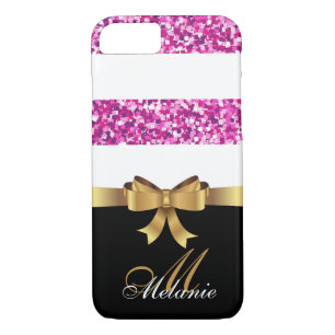 Coque iPhone 8/7 Or personnalisé, PARTIES SCINTILLANT ROSE Noire ST
