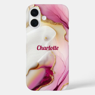 Coque Pour iPhone 16 Or rose Fuchsia