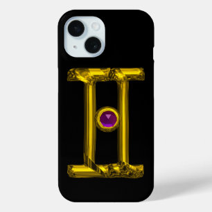 Coque Pour iPhone 15 OR SIGNE ZODIAC GEMINI Violet Alexandrite