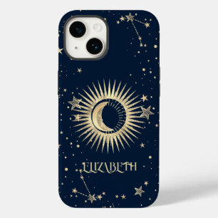 Coque Pour iPhone 14 Or Soleil Et Lune Et Étoiles Célestes  