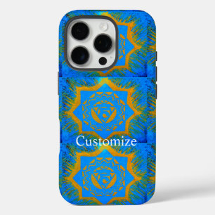 Coques iPhone 16 Pro or sur symbole tantrique bleu
