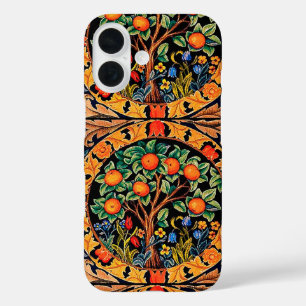 COQUE POUR iPhone 16 ORANGE ARBRE AVEC FEUILLES VERTS, FLEURS