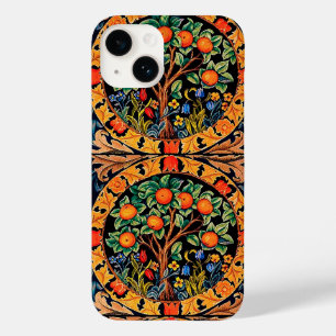 COQUE POUR iPhone 14 ORANGE ARBRE AVEC FEUILLES VERTS, FLEURS