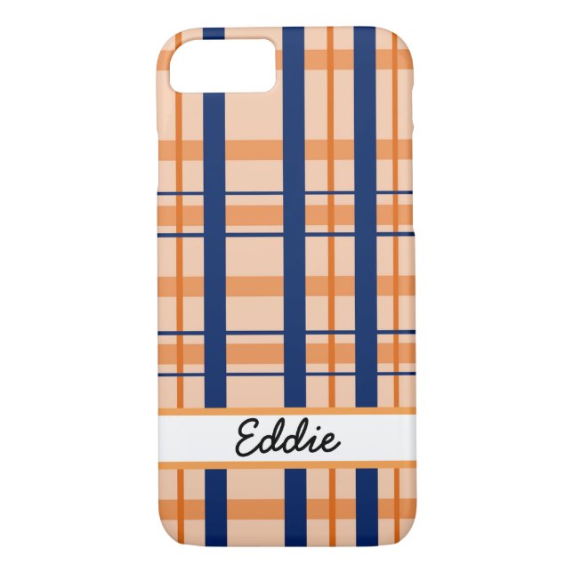 Coques Case-Mate iPhone Orange et Navy Plaid (Dos)
