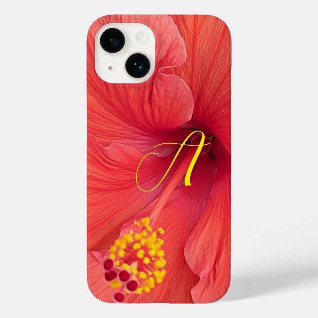 Coques Case-Mate iPhone Orange Hibiscus Photo avec Élégant Script Initial (Verso)