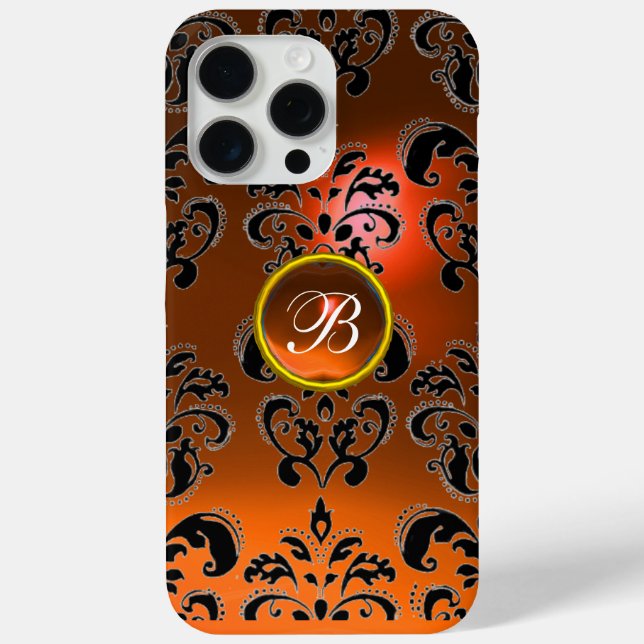 COQUES Case-Mate iPhone ORANGE JAUNE BLACK DAMASK MONOGRAM DE PIERRE (Verso)