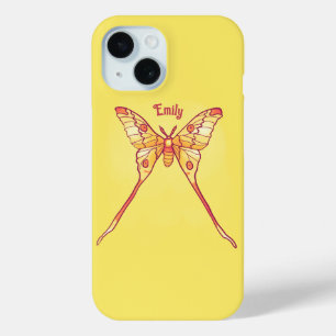 Coque Pour iPhone 15 Orange Luna Moth Art - Insecte coloré Art