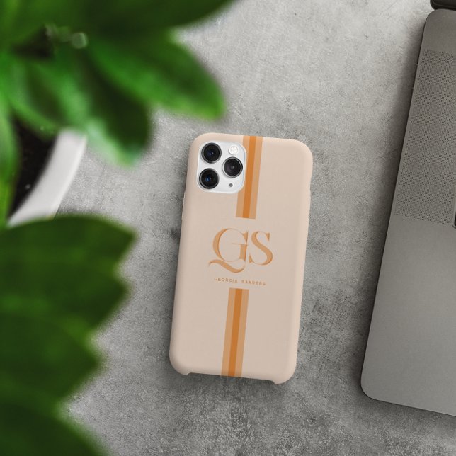 Coques Case-Mate iPhone Orange | Monogramme Rayures Chic  (Créateur téléchargé)