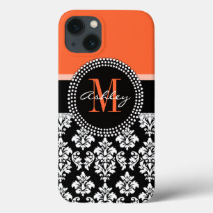 Case-Mate iPhone Case Orange noir Damas motif Monogramme