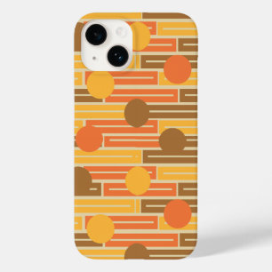 Coque Pour iPhone 14 Orange, Or, Rectangles Brown et cercles