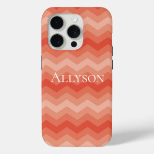 Coque iPhone 15 Pro Orange Peach Chevron