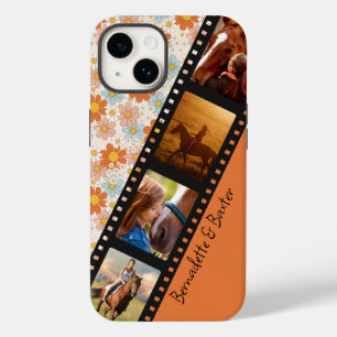 Coque Pour iPhone 14 Orange Retro Daisy 4 Photo Horse Collage Nom