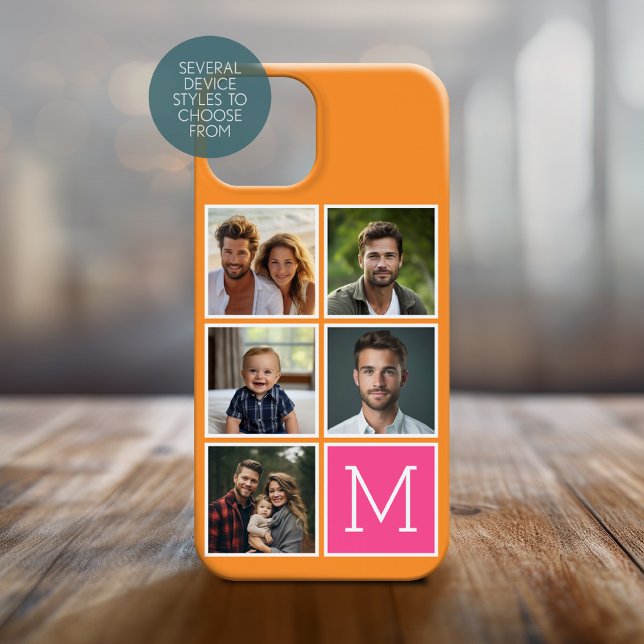 Coques Case-Mate iPhone Orange - Rose Chaud - 5 Photo Collage - Monogramme (Personalized Phone Cover with Photos)