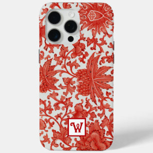Coque iPhone 15 Pro Max Orange rouge Vintage chinois motif floral Monogram