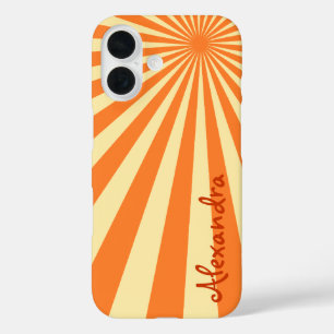 Coques iPhone 16 Orange Sherbet Sunburst "Ajouter votre nom"