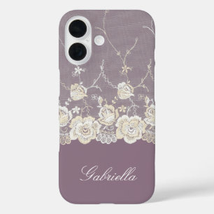 Coque Pour iPhone 16 Orchidée violet blanc dentelle florale