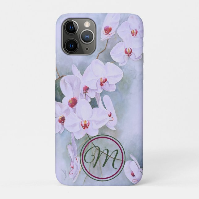 Coques Case-Mate iPhone Orchidées blanches Centres roses Aquarelle Monogra (Dos)