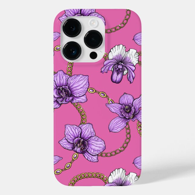 Coques Case-Mate iPhone Orchidées et chaînes, violet et rose (Verso)