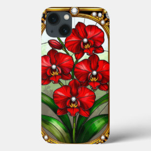 Case-Mate iPhone Case Orchidées rouges vibrantes dans cadre or ornementa