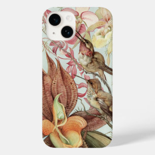 Coque Pour iPhone 14 Orchidées tropicales vintages, Fleurs et Colibris