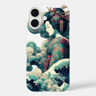 Coque Pour iPhone 16 Oriental abstrait Geisha Kanagawa vagues nuages