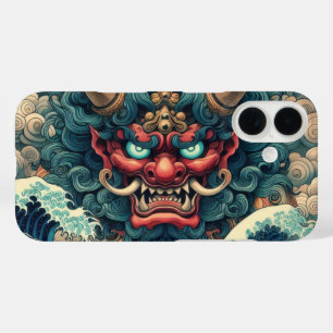 Coque Pour iPhone 16 Oriental abstrait Oni démon face Kanagawa vagues
