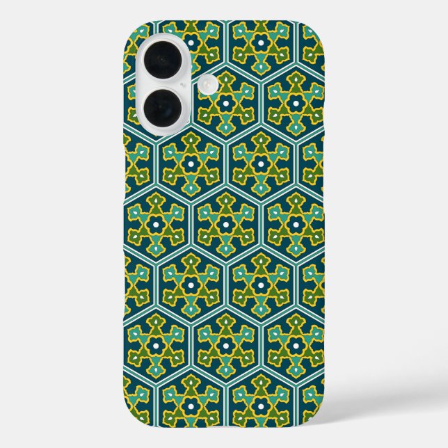Coques Case-Mate iPhone Oriental bleu jaune vert ottoman turc Hexagon (Verso)