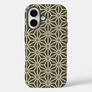 Coque Pour iPhone 16 Oriental Green Matsuba Asanoha Japon Motif
