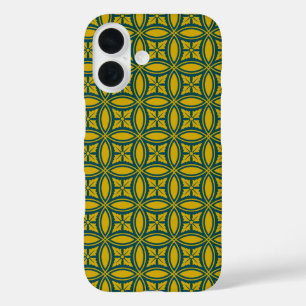 Coque Pour iPhone 16 Oriental Green Mustard Japon Rosette Cercle Patte