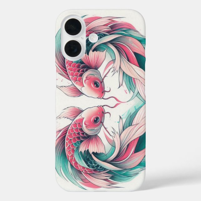 Coques Case-Mate iPhone Oriental rose et turquoise coeur d'amour koi tatou (Verso)