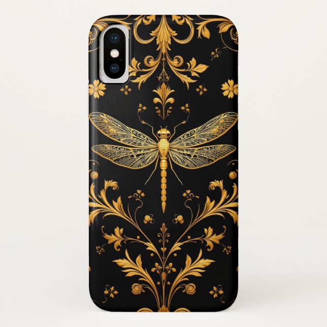 Coques Case-Mate iPhone Ornementation florale de libellule dorée (Dos)